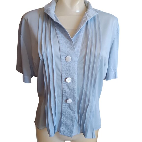 Large True Vintage 1960's Pleated Blouse Textured Collar Lilac/Plum Nylon - Picture 2 of 7